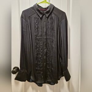 Anthropologie - Black Pleated ButtonUp Blouse
